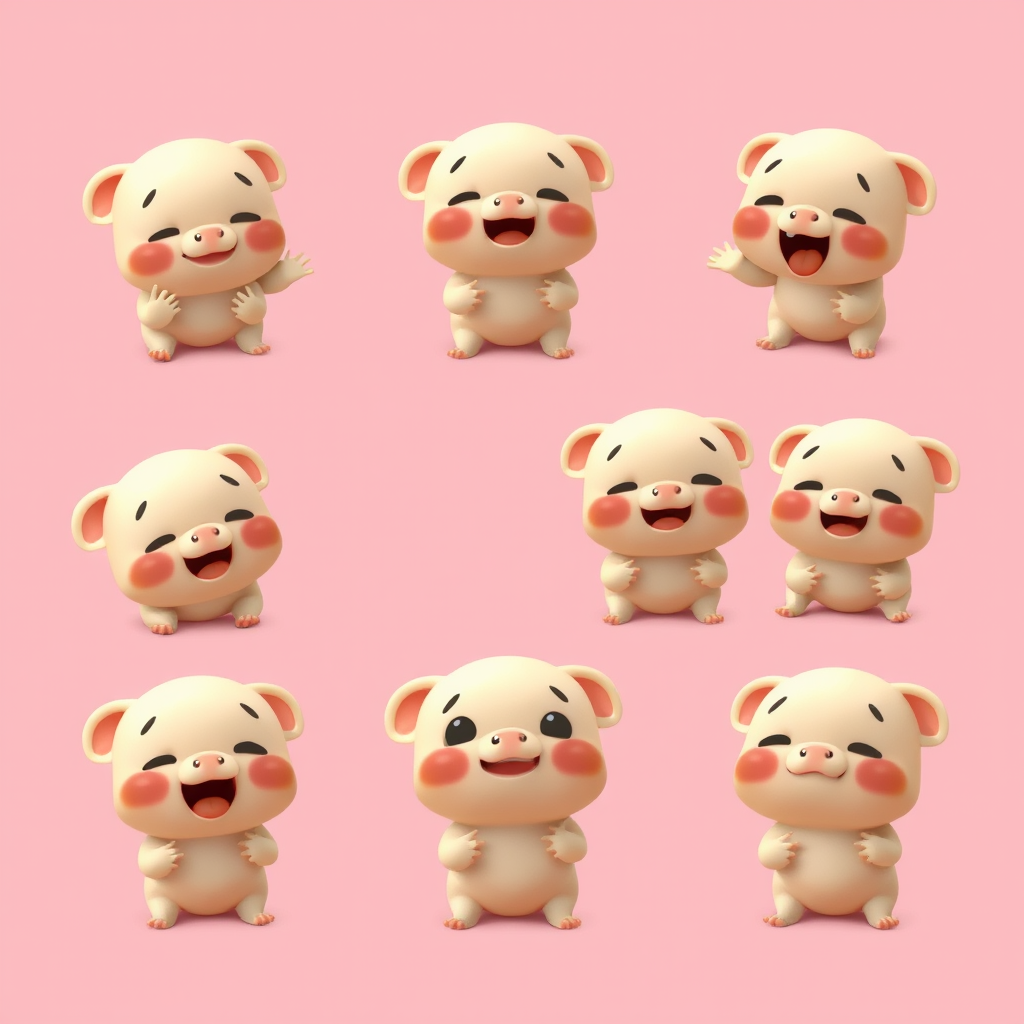 A collection of tiny Pepe variations showing different emotions and expressions, each rendered in a cute, miniaturized style with enhanced detail work