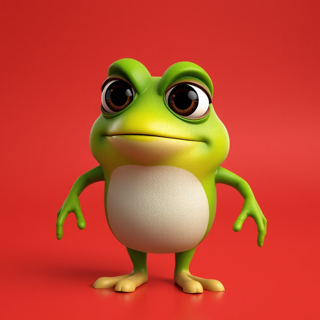 Photorealistic 3D rendered Pepe character with detailed textures and professional lighting in a modern digital art style