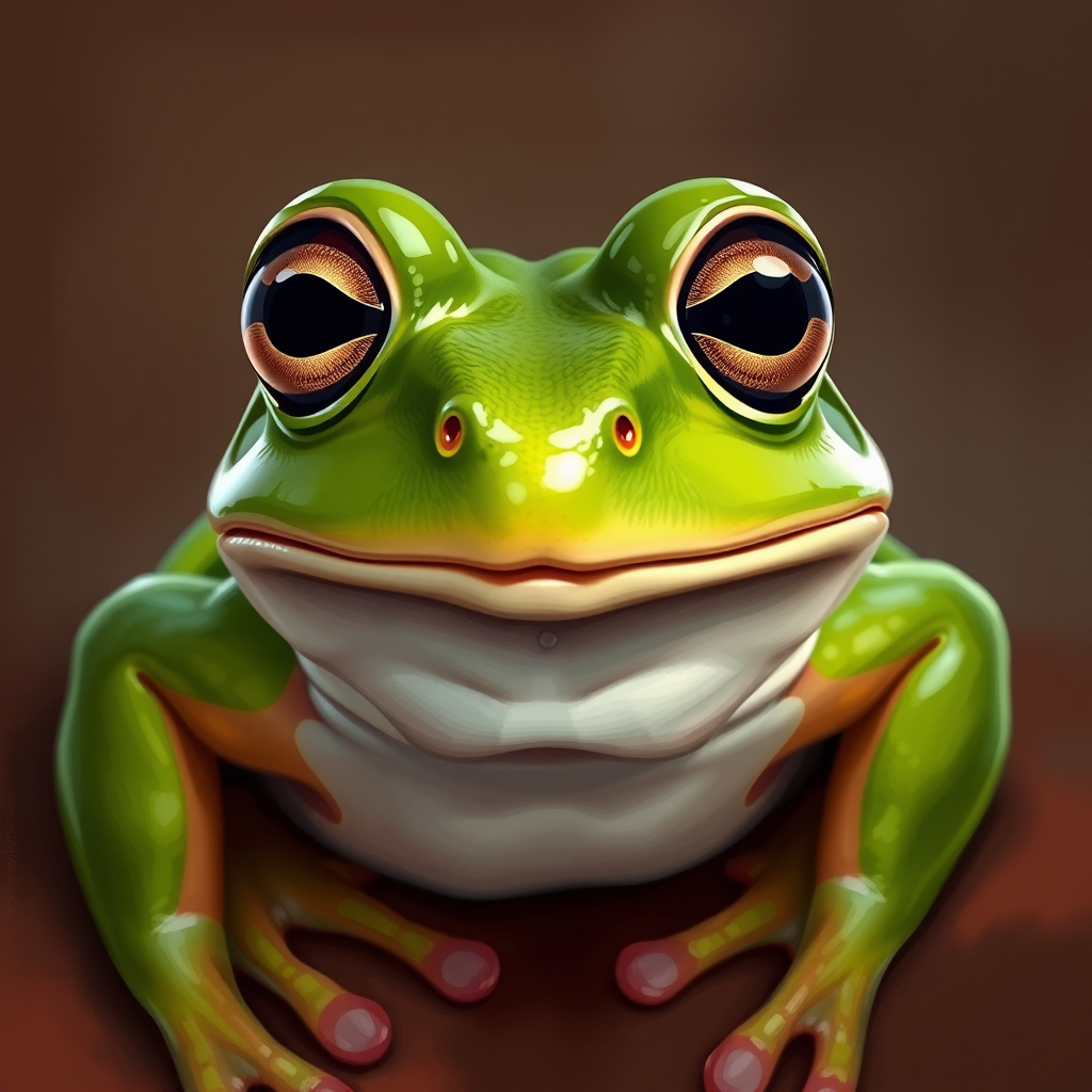 Stunning hyperrealistic digital painting of Pepe the frog with incredible detail showing every texture and reflection in a professional portrait style