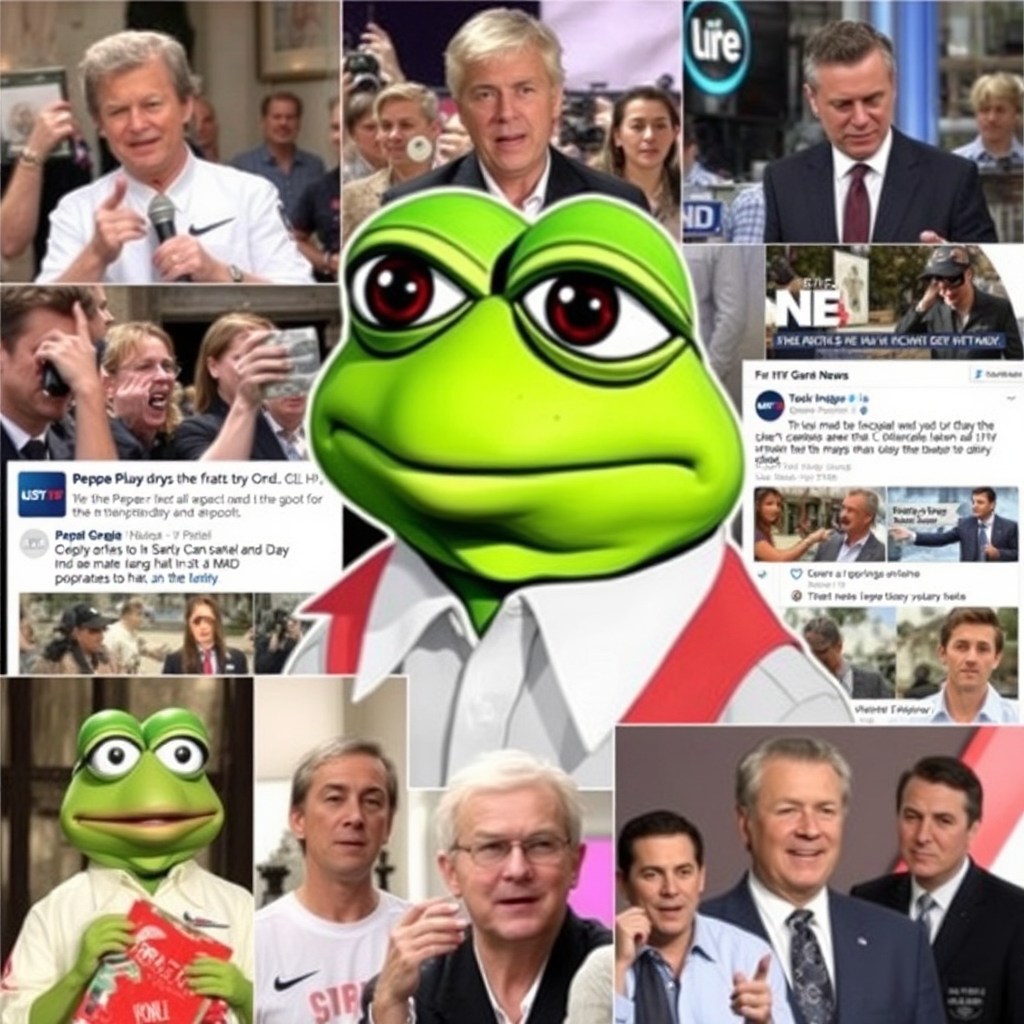 Collage showing Pepe's appearance in mainstream media, social platforms, and popular culture, demonstrating his widespread recognition beyond internet communities